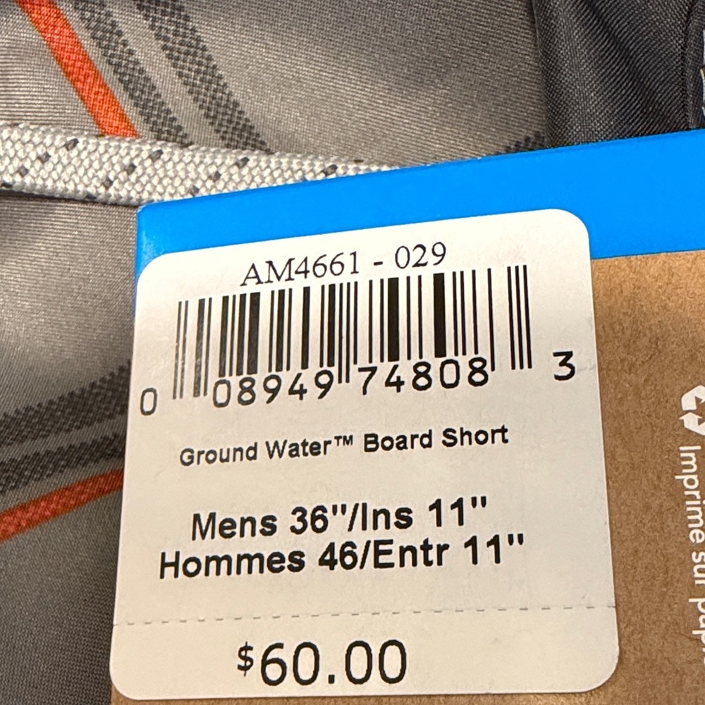 NWT COLUMBIA Gray and Red Plaid Men SZ36 Swim Board Shorts Zippered Pocket Beach - Picture 9 of 9